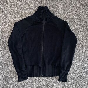 H&M Vintage Y2K Black Zip-Up Sweater Jacket Cropped Cotton Size 12 Large